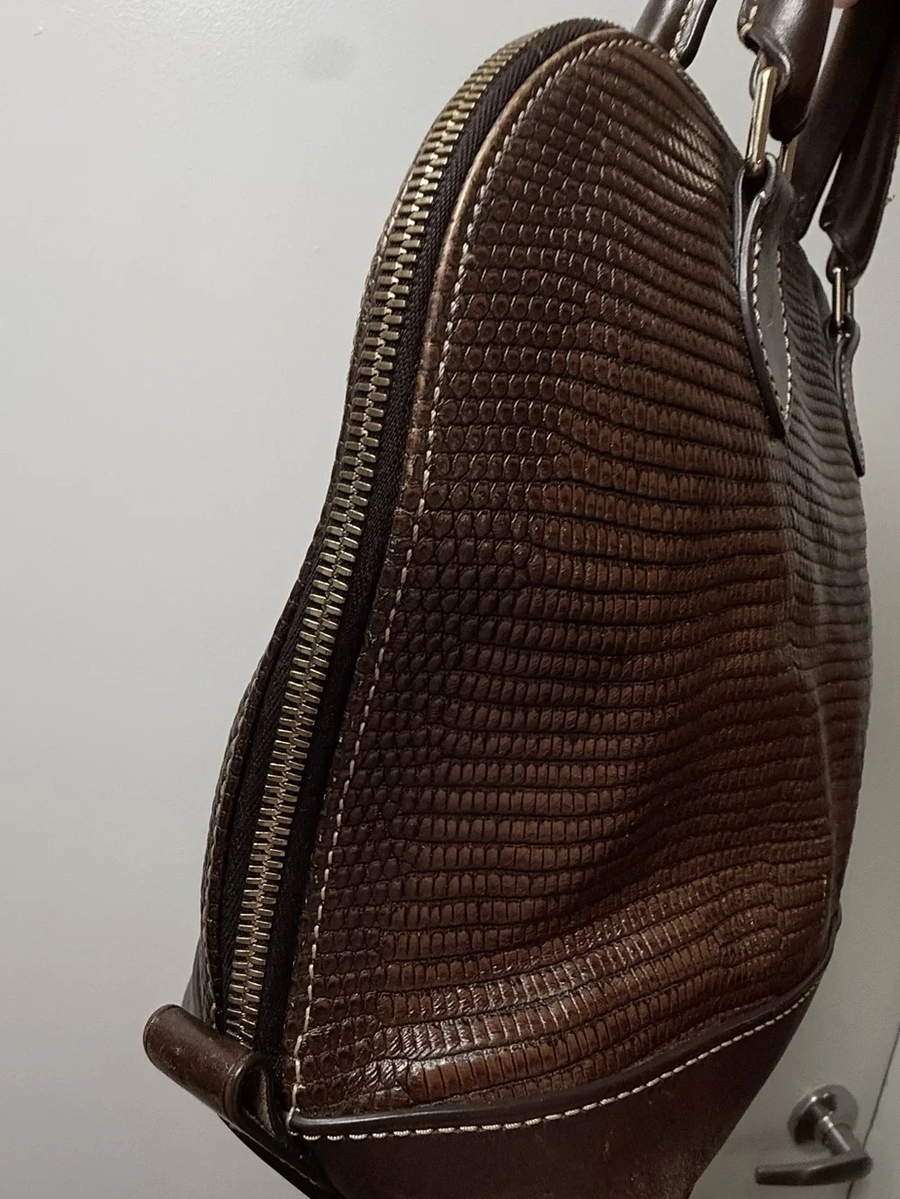 Dooney & Bourke Chocolate Brown Lizard-Embossed Satchel